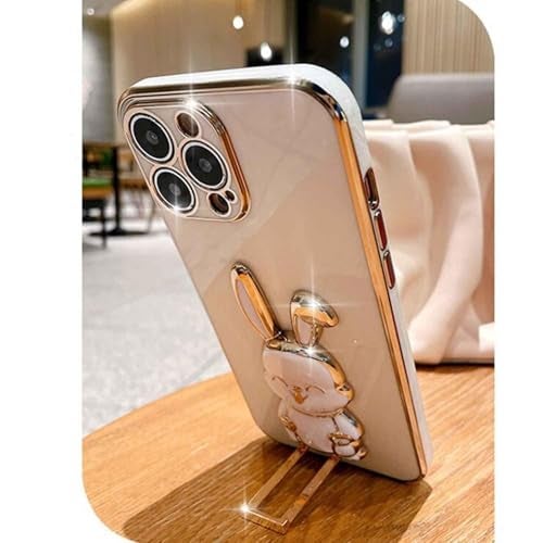 KC Back Cover for Oppo F31 5G - Hidden Rabbit Folding Bracket Kickstand Electroplated Soft Silicone Camera Protection Case - Pink - Image 3