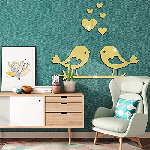 Incrizma Romatic Love Bird Removable Mirror Sticker 3D Acrylic Wall Sticker (Gold, L 30 cm) - Image 2