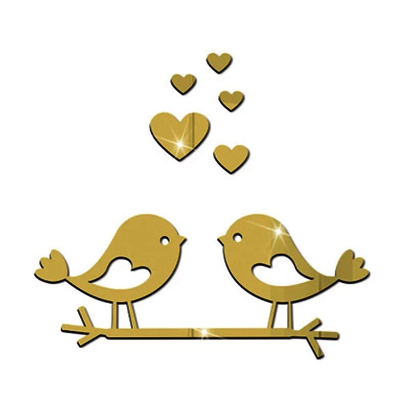 Incrizma Romatic Love Bird Removable Mirror Sticker 3D Acrylic Wall Sticker (Gold, L 30 cm) - Image 3