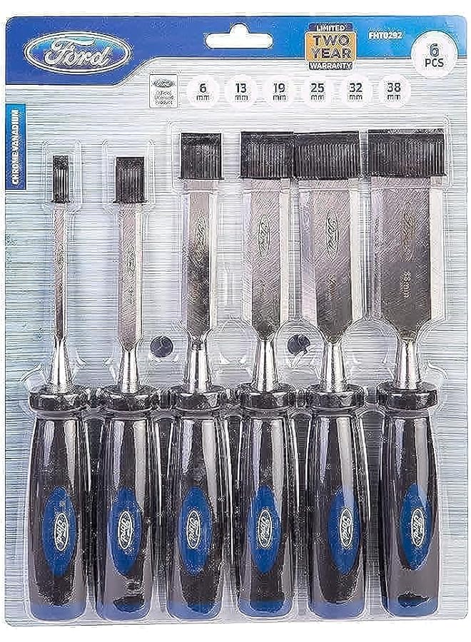 فورد 6 قطع الخشب طقم أزاميل نحت الخشب أدوات يدوية شديدة التحمل من الكروم الفاناديوم مقابض ناعمة Fht0292 - Image 1