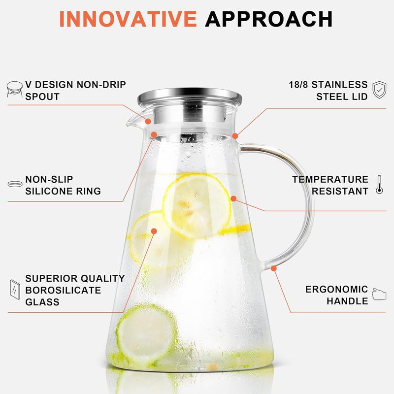 susteas 2.0 Liter 68oz Glass Pitcher with Lid, Easy Clean Heat Resistant Glass Water Carafe with Handle for Hot/Cold Beverages - Water, Cold Brew, Iced Tea & Juice, With 1 Long-Handled Brush Included - Image 3