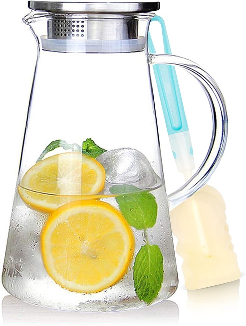 susteas 2.0 Liter 68oz Glass Pitcher with Lid, Easy Clean Heat Resistant Glass Water Carafe with Handle for Hot/Cold Beverages - Water, Cold Brew, Iced Tea & Juice, With 1 Long-Handled Brush Included - Image 1