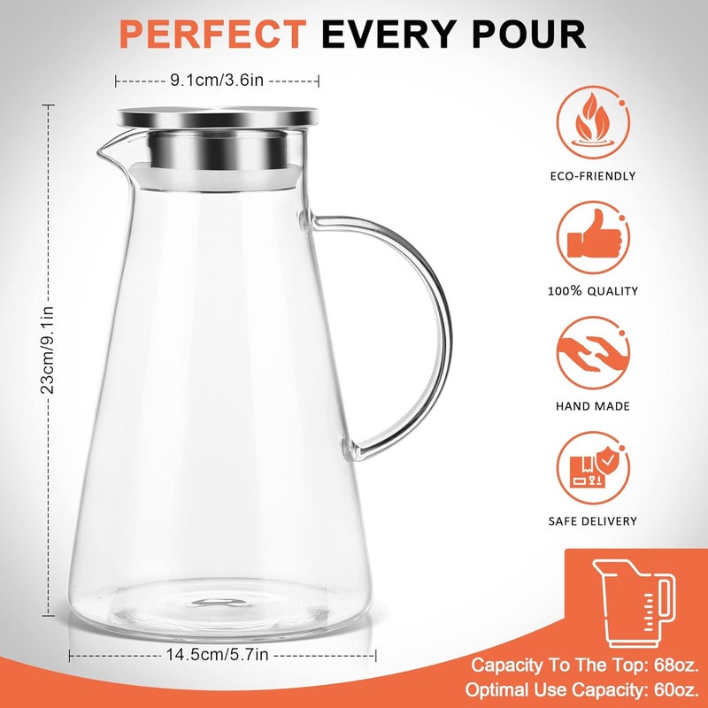 susteas 2.0 Liter 68oz Glass Pitcher with Lid, Easy Clean Heat Resistant Glass Water Carafe with Handle for Hot/Cold Beverages - Water, Cold Brew, Iced Tea & Juice, With 1 Long-Handled Brush Included - Image 4