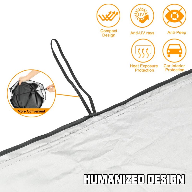 ROCCS Compatible with Tesla Model 3 Model Y Front Windshield Sunshade - 210T Double Layer Blocking Fabric Foldable Heat Shield Sun Visor - Folding Sun Shade with Elastic Rope and Storage Bag 2016-2026 - Image 4