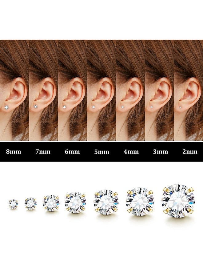 Fansilver 20G Hypoallergenic Flat Back Earrings for Women Men Silver 14K Gold Stainless Steel Stud Earrings Brithstone Cubic Zirconia Studs Surgical Steel Cartilage Earrings for Sensitive Ears - Image 1