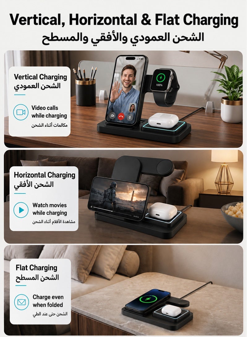 ZAFRA 3 in 1 Wireless Charger iPhone Charging Station - Phone Charger Stand for Multiple Devices, Wireless Charging Station for iPhone 17/16/15/14/13/12/11/X, Apple Watches & for Airpods 4/3/2/Pro, Samsung/Huawei/Xiaomi, Black - Image 4