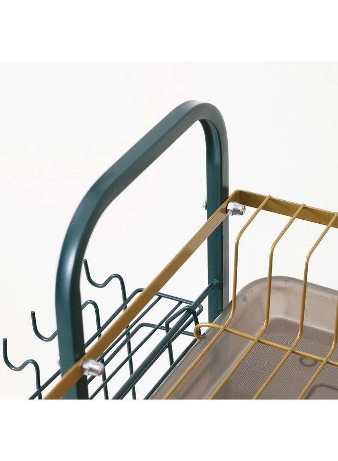 Kuber Industries 3-Layer Dish Drying Rack|Storage Rack for Kitchen Counter|Drainboard & Cutting Board Holder|Premium Utensils Basket (Dark Green & Gold) - Image 5