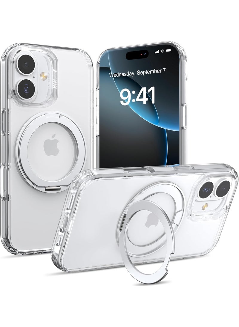 Air Stand for iPhone 17 Case [MagSafe] Cover 360 Rotatable Ring Kickstand [13 Feet Drop tested] Mil Grade - Clear