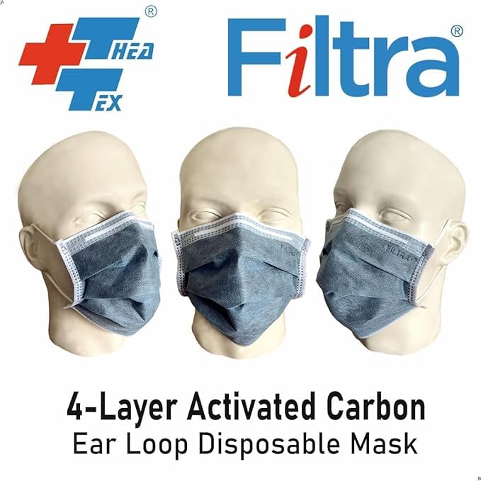 Filtra ® 4-Ply Ear Loop Activated Carbon Mask - High Filtration | Breathable | Adsorbs Smells | Hypoallergenic | Fluid Repellent | Improved & Enhanced Courier Packing - Image 4