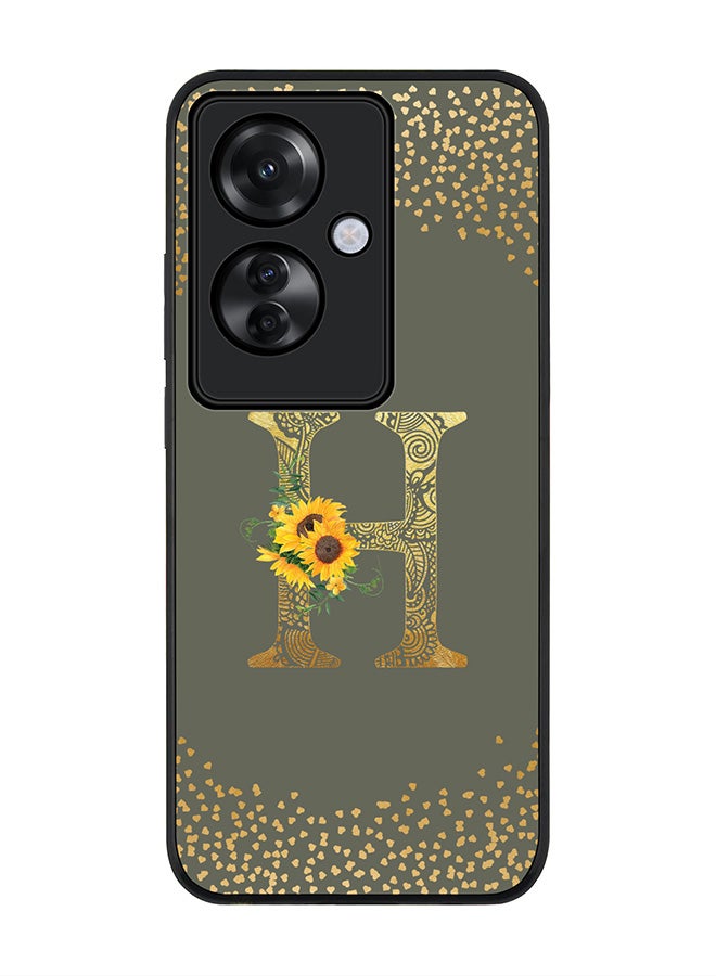 Stylizedd Rugged Black edge case for Oppo Reno11 F / Oppo F25 Pro 5G,Slim fit Cover Custom Monogram Initial Letter Floral Pattern Alphabet - H (Olive Green) - Image 1