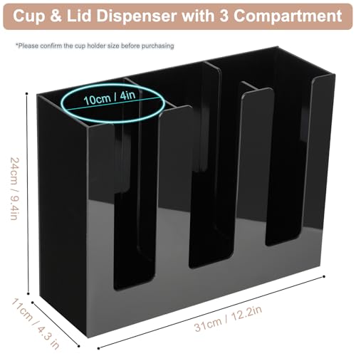 MYITYARD Coffee Cup Holder Cup and Lid Organizer fits 5 to 16 oz Disposable Paper Plastic Cups Cup Dispenser Countertop Acrylic Cup Storage for Home Kitchen Office 3 Compartment - Image 3