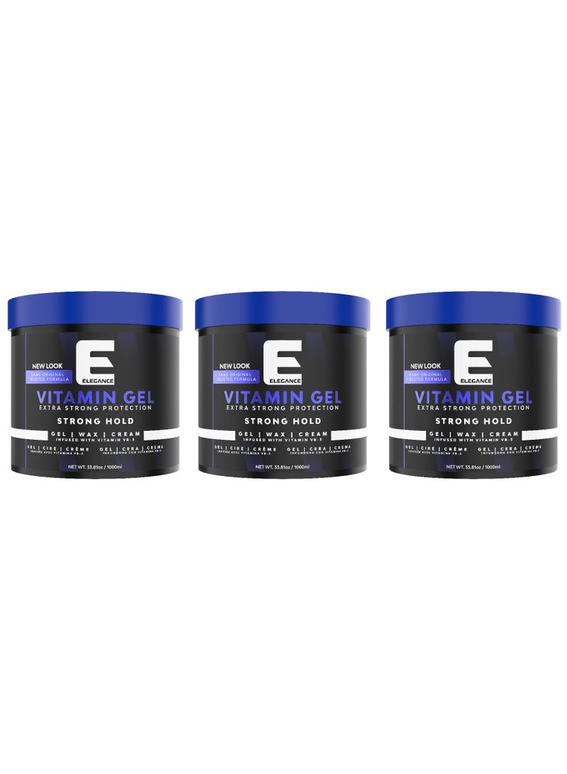 Elegance-E Series Vitamin Gel – Blue – 1000ml – Pack of 3 | Strong Hold, Pro-VB-5 Enriched, Flake-Free Shine & Volume - Image 1