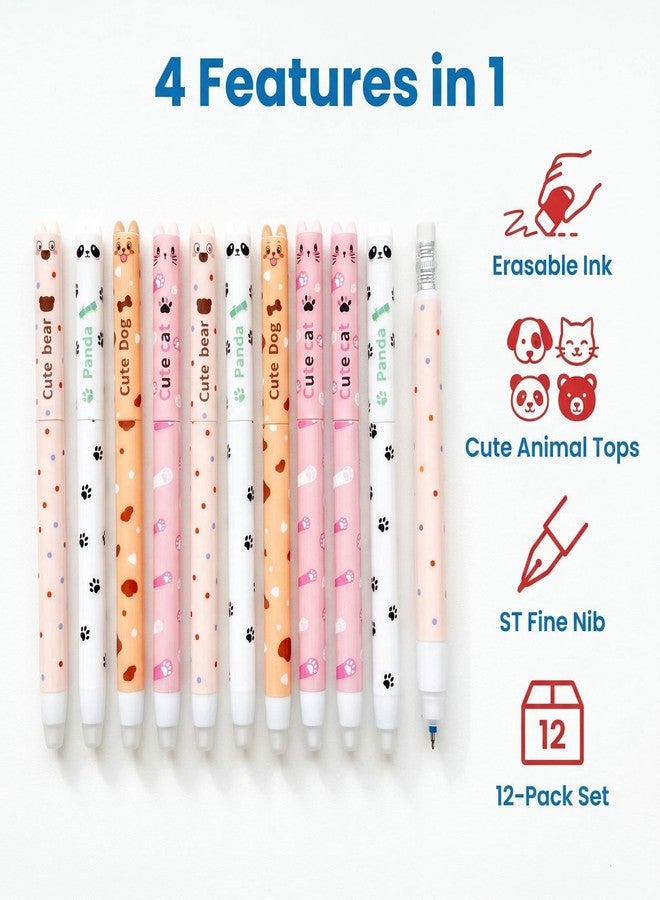 Maydahui 12 Pcs Cute Animal Erasable Pens Twistable Gel Pen Funny Cartoon Cat Dog Bear Panda Pen 0.5mm Blue Ink for Animal Pet Lovers School Office Supplies - Image 5