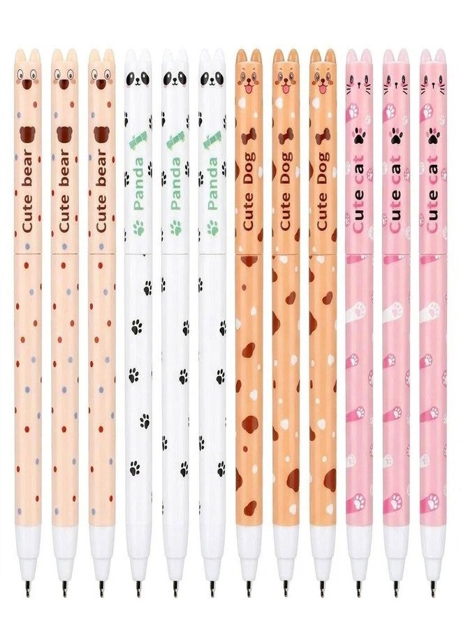 Maydahui 12 Pcs Cute Animal Erasable Pens Twistable Gel Pen Funny Cartoon Cat Dog Bear Panda Pen 0.5mm Blue Ink for Animal Pet Lovers School Office Supplies - Image 1