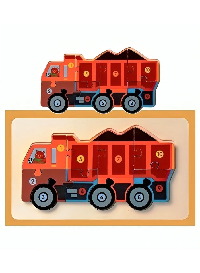 Wooden 3D Puzzles, Engineering Vehicles Style, Teacher Parents Teaching Support Tools, Attractive Colors and Patterns, Montessori Motor Skill Development Toys, Ideal Kids Gift (Sandcart Style) - Image 1