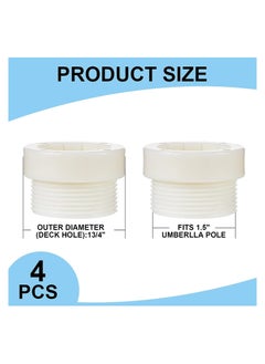 SYOSI 4 Pcs Pool Umbrella Stabilizer Adapter, Threaded Adapter Sleeves Threaded Umbrella Pole Replacement Adapter, Umbrella Pole Stabilizer, for  Outdoor Patio Deck 1 3/4"" Umbrellas Insert, White  - Image 2