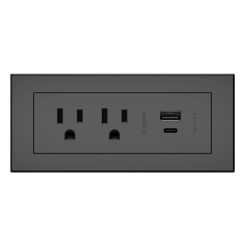 WIREMOLD Legrand Wiremold RDZCBK radiant Furniture Power Center with USB, Recessed Power Strip, 2 Outlets, Type A/C USB, 6 Foot Cord, Black - Image 1
