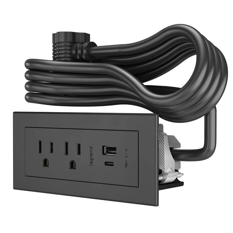 WIREMOLD Legrand Wiremold RDZCBK radiant Furniture Power Center with USB, Recessed Power Strip, 2 Outlets, Type A/C USB, 6 Foot Cord, Black - Image 2