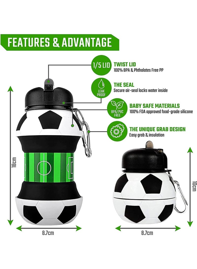 كيمايا زجاجة مياه لكرة القدم، هدايا كرة قدم فريدة للأولاد والبنات، زجاجة مياه رائعة للأطفال، قابلة للطي، مانعة للتسرب، زجاجة مياه مدرسية خالية من مادة BPA، 550 مل - Image 4