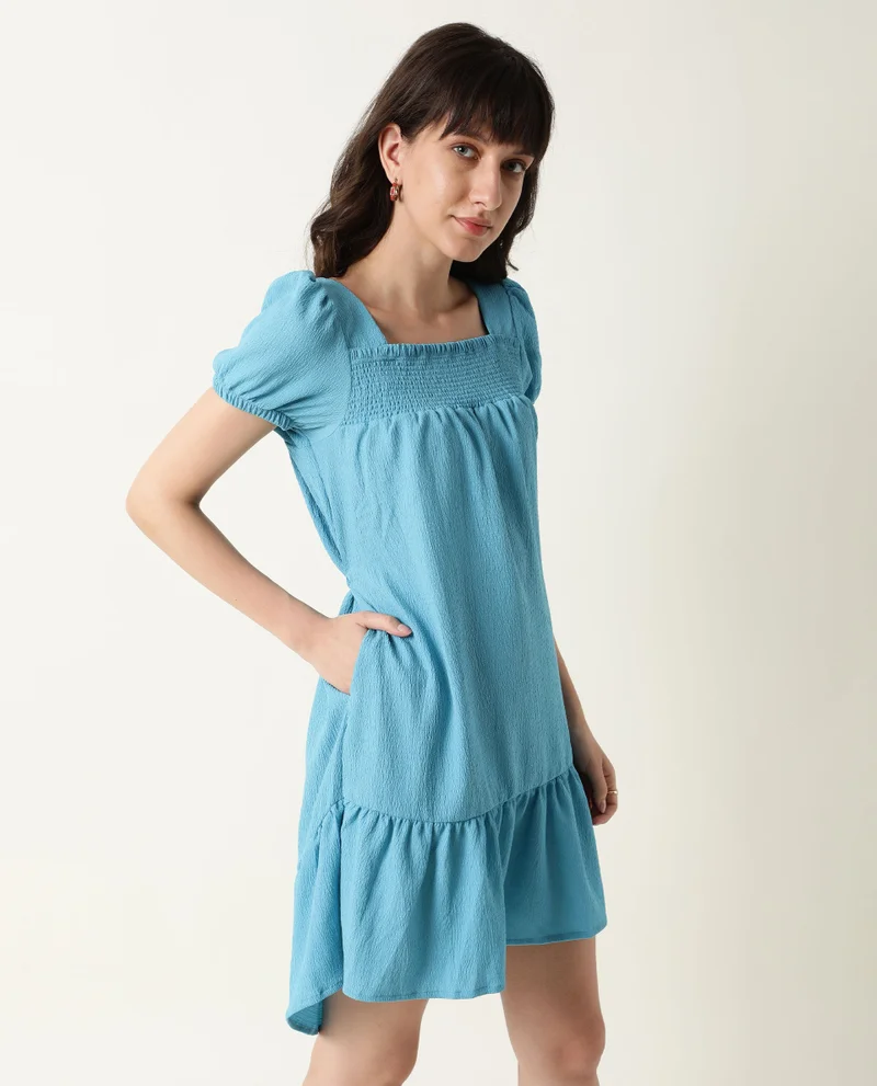 Rareism Women's Asymmetric Tiered Crinkle Mini Dress
