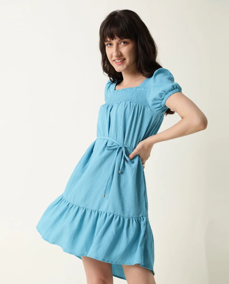 Rareism Women's Asymmetric Tiered Crinkle Mini Dress