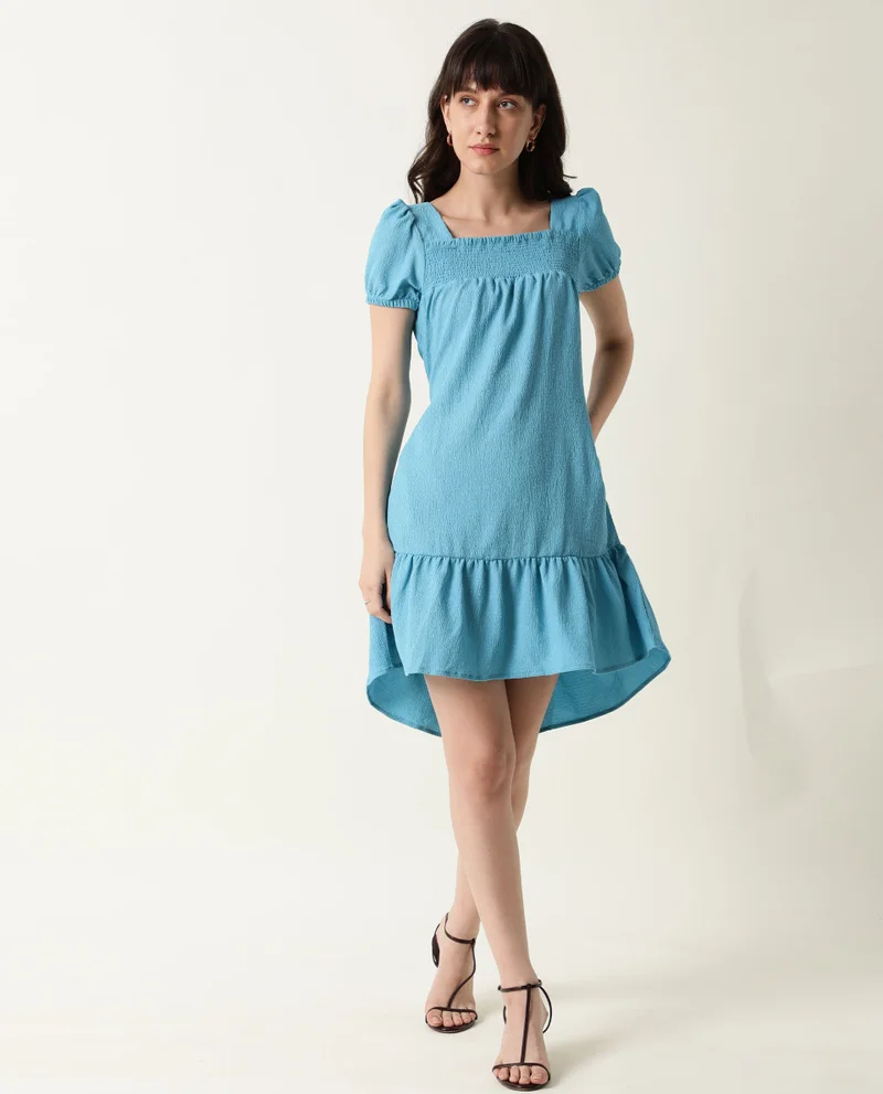 Rareism Women's Asymmetric Tiered Crinkle Mini Dress