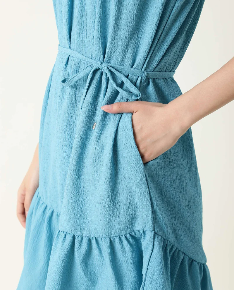 Rareism Women's Asymmetric Tiered Crinkle Mini Dress