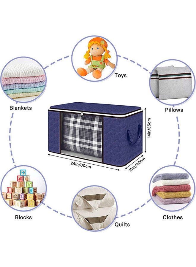 NIBEMINENT 4-Piece Zipped Large Foldable Storage Bag Organizer With Reinforced Handle Blue/White 60x40x35cm - Image 2