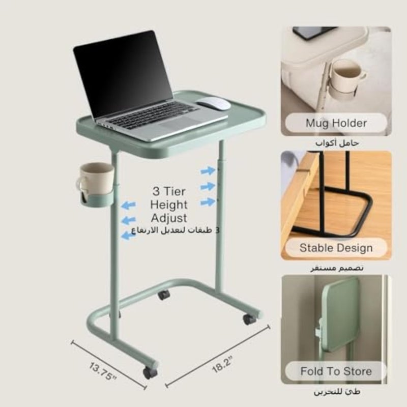 Laptop Table, Side End Table, Folding Laptop Desk with 3 Heights, 0 to 90 Degrees Tilt Angles, Portable Over Bed, Sofa Stand Desk, Living room, bedroom Black, Wheel - Image 2