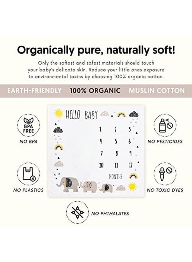 Pondering Pine Organic Baby Monthly Milestone Blanket Elephant Milestone Blanket Baby Boy or Girl with Month Marker Elephants Milestones Blanket 112 Months Hello Baby 47 X 47 - Image 3