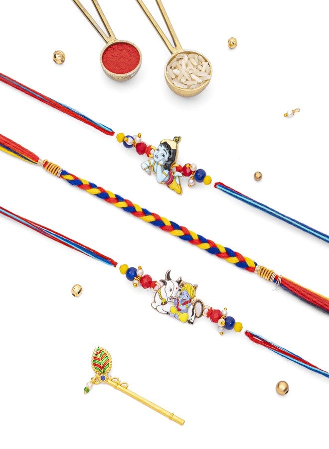 DORE® Set of 3 Rakhi For Brother Pack of 3 Krishna Gopal Rakhi Set - Image 1