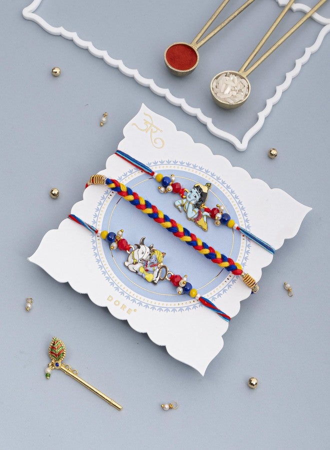 DORE® Set of 3 Rakhi For Brother Pack of 3 Krishna Gopal Rakhi Set - Image 2