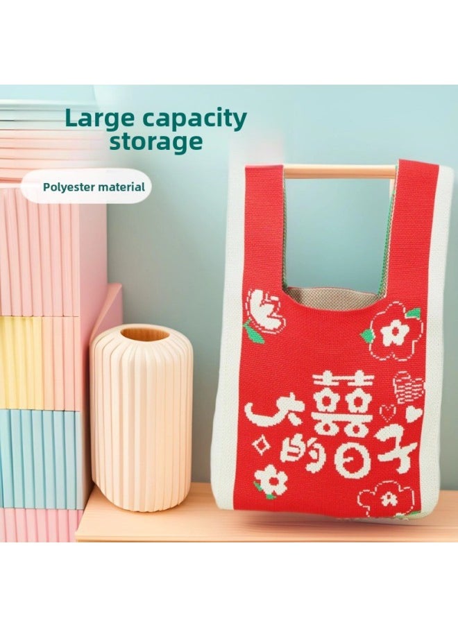 Generic - 2024 Exclusive Festive Shop Festive Wedding Ceremony Accompanying Ceremony Special Hand Bag Vest Bag Sweet Festive Knitted Bag-Color:Happy Day-Size:20*36 - Image 1
