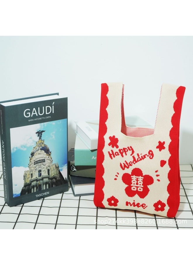 Generic - 2024 Exclusive Festive Shop Festive Wedding Ceremony Accompanying Ceremony Special Hand Bag Vest Bag Sweet Festive Knitted Bag-Color:Happy Day-Size:20*36 - Image 1