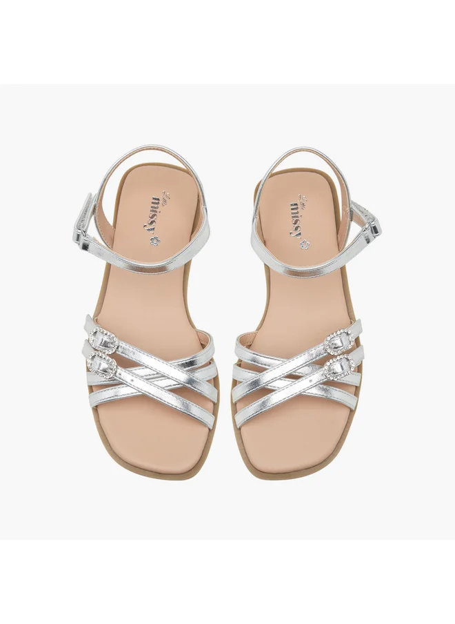 ميسي الصغيرة Girls Buckle Detail Flat Sandals with Hook and Loop Closure