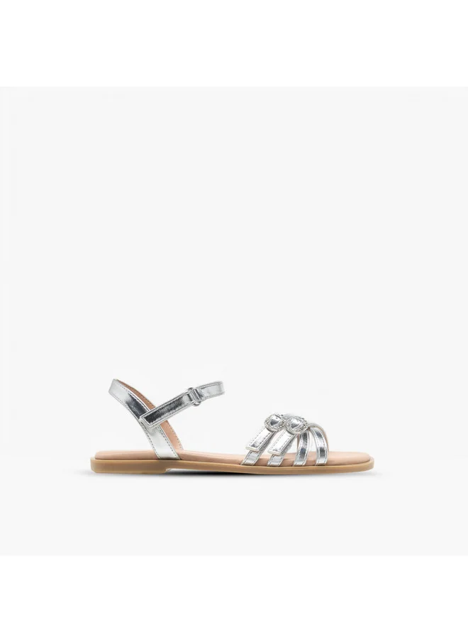 ميسي الصغيرة Girls Buckle Detail Flat Sandals with Hook and Loop Closure