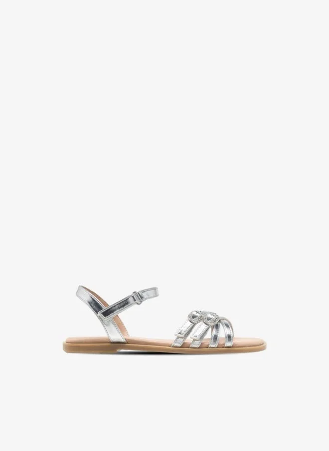 Little Missy Girls Buckle Detail Flat Sandals with Hook and Loop Closure