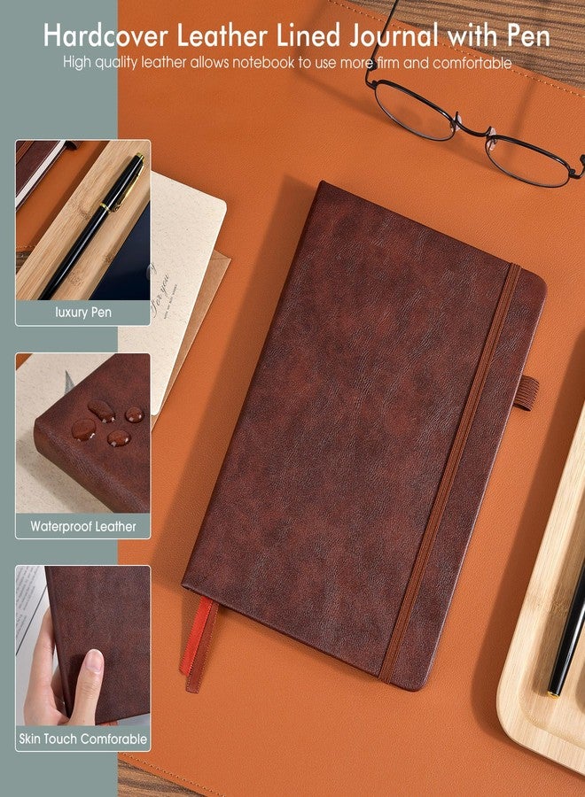 MemoGem Lined Journal Notebook for Men Women, 200 Numbered Pages Leather Hardcover Journal with Pen, A5 Journaling Notebooks, Thick Paper College Ruled Journals for Writing Work Business 5.75'' X 8.38'' Brown - Image 2