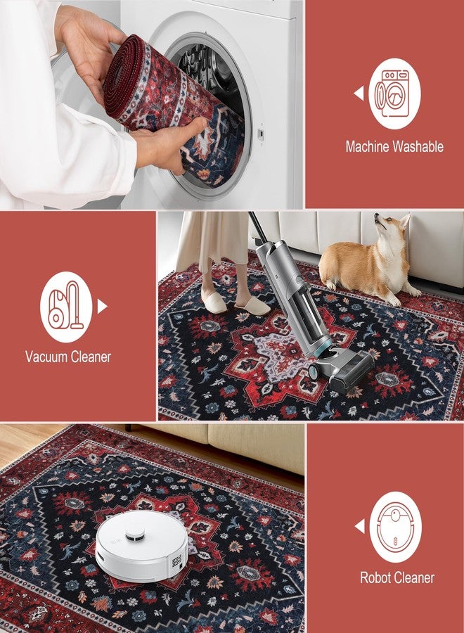 Ciicool Area Rug 5x7ft Washable Rugs for Living Room Non-Slip Indoor Rugs Large Low-Pile Mat Floor Carpet Vintage Rug for Bedroom Dinning Foyer Decor - Image 4