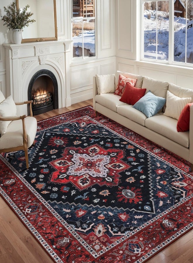 Ciicool Area Rug 5x7ft Washable Rugs for Living Room Non-Slip Indoor Rugs Large Low-Pile Mat Floor Carpet Vintage Rug for Bedroom Dinning Foyer Decor - Image 2