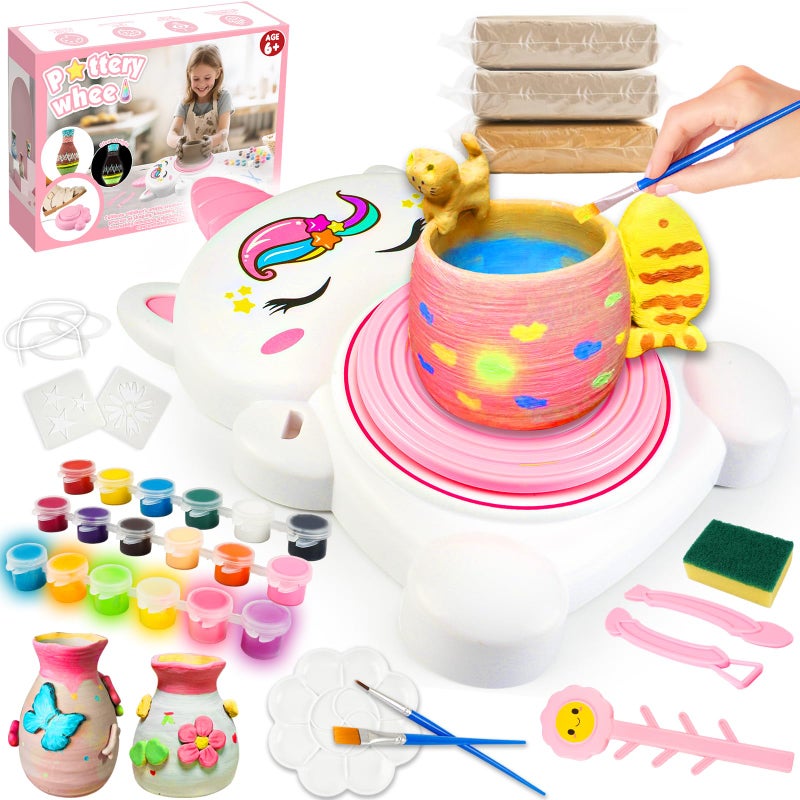 Rhybor Pottery Wheel Kit for Kids with Glow Paints, Complete Pottery Arts Crafts Toys for Girls 8-12, Art Supplies for Kids 6 7 8 9 10 11 12 Toys Girls Birthday with Drawing Molds Tablecloth Air Dry Clay - Image 1