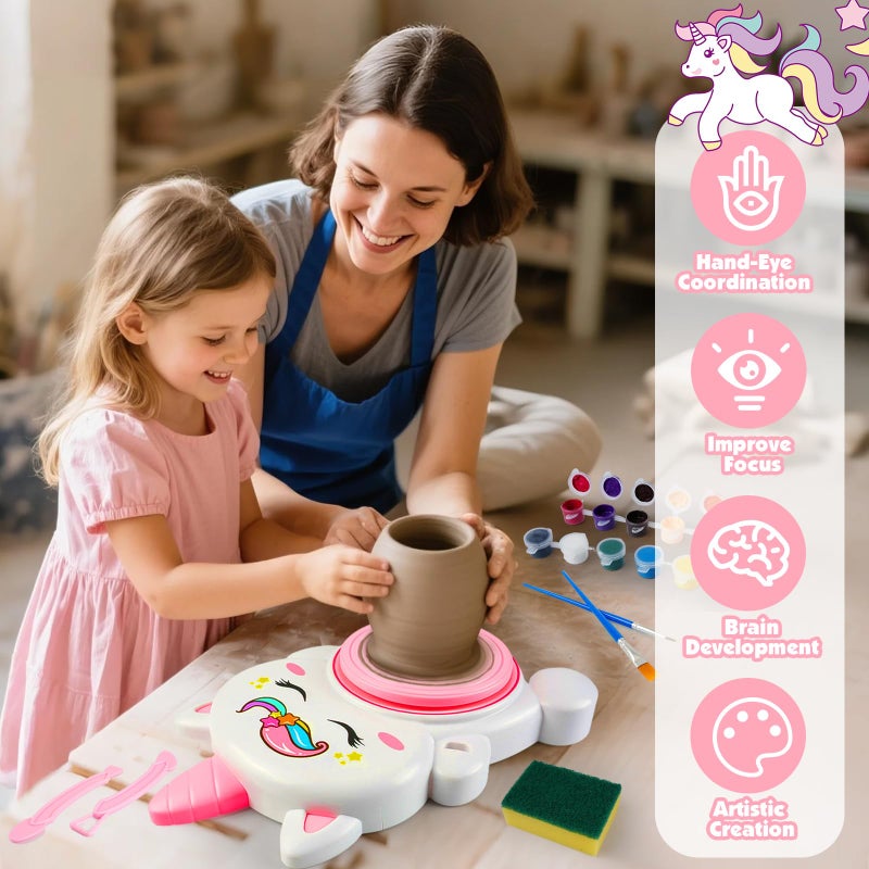 Rhybor Pottery Wheel Kit for Kids with Glow Paints, Complete Pottery Arts Crafts Toys for Girls 8-12, Art Supplies for Kids 6 7 8 9 10 11 12 Toys Girls Birthday with Drawing Molds Tablecloth Air Dry Clay - Image 3