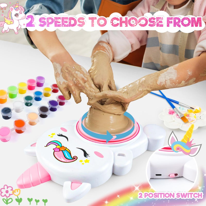 Rhybor Pottery Wheel Kit for Kids with Glow Paints, Complete Pottery Arts Crafts Toys for Girls 8-12, Art Supplies for Kids 6 7 8 9 10 11 12 Toys Girls Birthday with Drawing Molds Tablecloth Air Dry Clay - Image 4