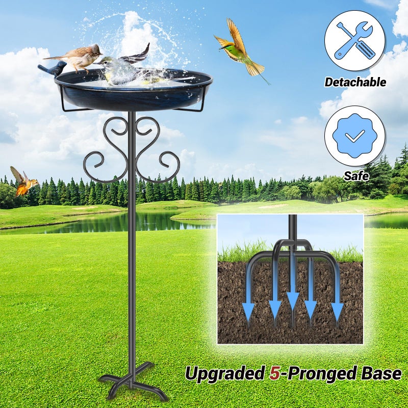 ODSNANIE Metal Bird Bath for Outside, 40 Inch Tall Vintage Freestanding Birdbaths Bowl with Bird Statue, Sturdy 5-Pronged Base Birdfeeder for Outdoors Garden Patio Yard Lawn Decor (Vintage Blue) - Image 4