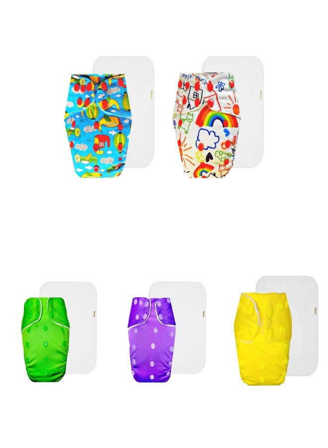 Dumbledo Premium Cloth Diaper with Cotton Insert (Pack of 5) | Dry Feel and Comfortable | 6-Layer Absorbent Pad | Easy to Clean | Perfect for Indian Summers | 3 Months - 3 Years | Unisex Baby - Image 1