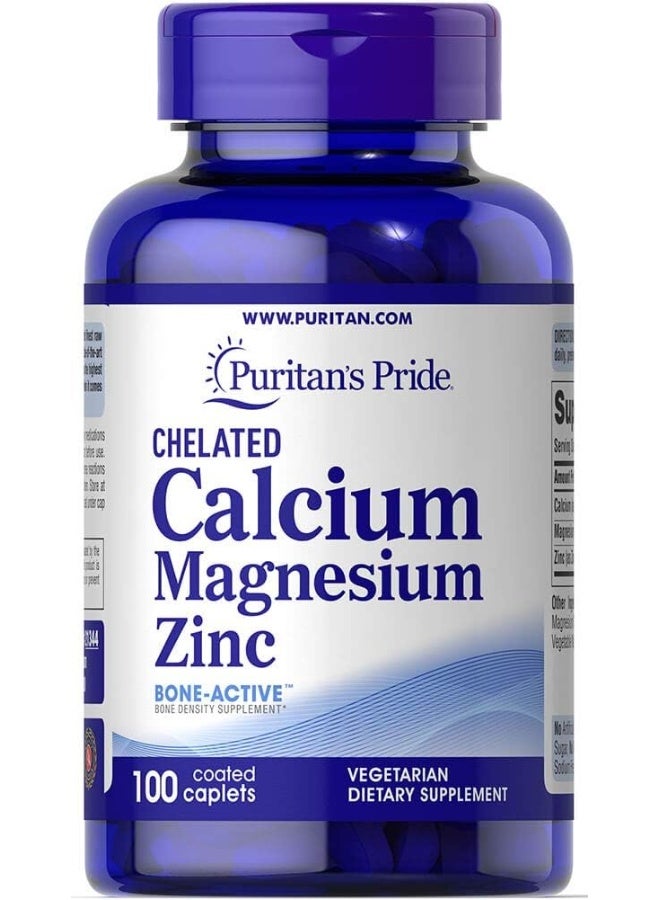 Puritan's Pride Chelated Calcium, Magnesium, Zinc-100 Coated Caplets