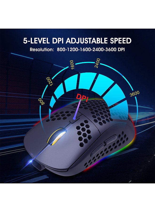HXSJ - T90 Three Mode Wireless Mouse BT 3.0 + 5.0 + 2.4G Wireless Charging Mouse RGB Lighting with Adjustable DPI Black - Image 1