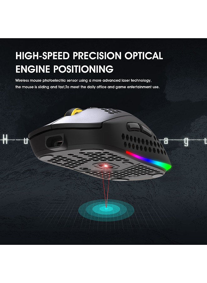 HXSJ - T90 Three Mode Wireless Mouse BT 3.0 + 5.0 + 2.4G Wireless Charging Mouse RGB Lighting with Adjustable DPI Black - Image 1