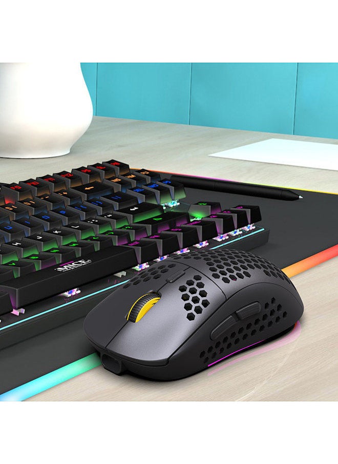 HXSJ - T90 Three Mode Wireless Mouse BT 3.0 + 5.0 + 2.4G Wireless Charging Mouse RGB Lighting with Adjustable DPI Black - Image 1