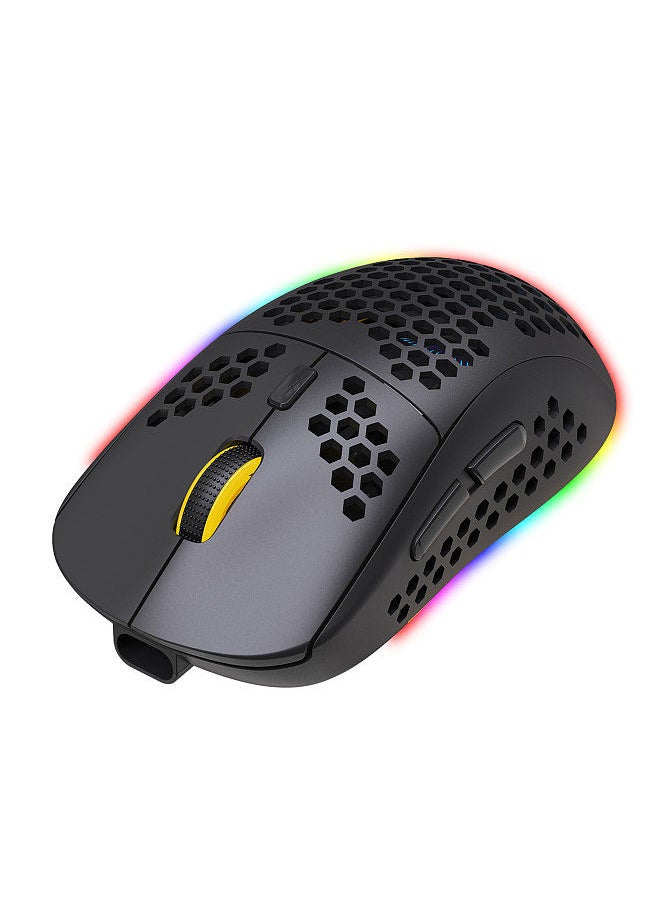 HXSJ - T90 Three Mode Wireless Mouse BT 3.0 + 5.0 + 2.4G Wireless Charging Mouse RGB Lighting with Adjustable DPI Black - Image 1